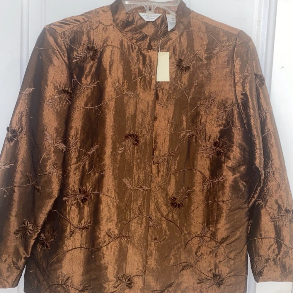 Laura Ashley Petite Brown Satin Light Weight Jacket Petite Small